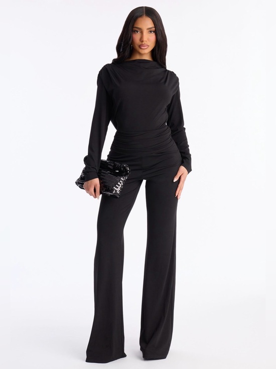 Fashion Nova Pants - Fashion Nova Black Long-Sleeve Ruched Backless Draped Jumpsuit XL